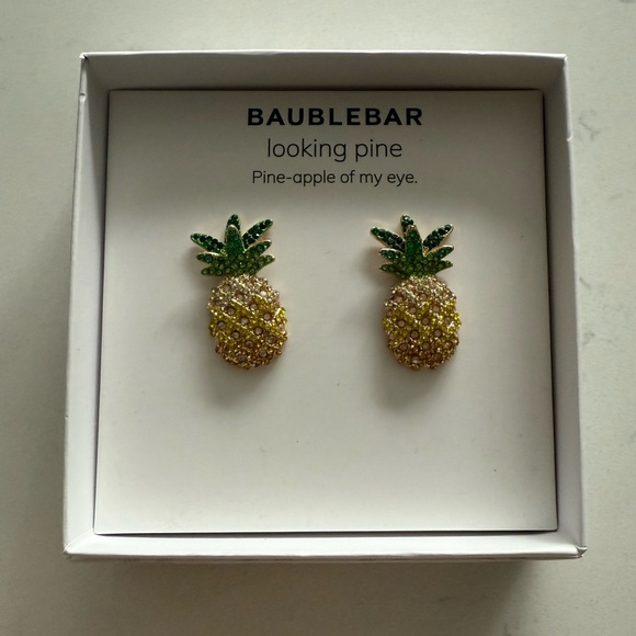 Baublebar Looking Pine Pavé Pineapple Drop Earrings - Yellow/Green - NWB - Picture 4 of 6